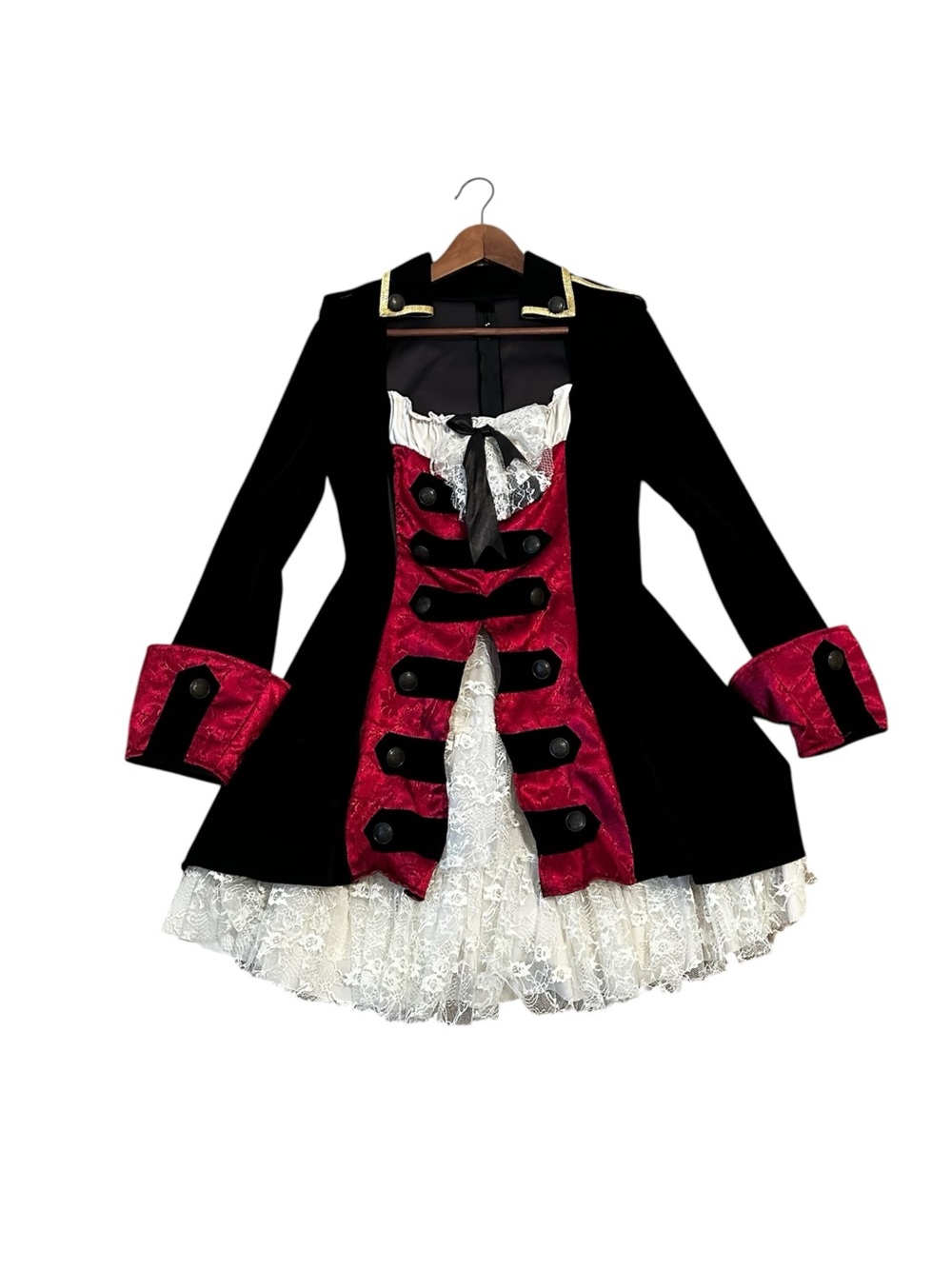 Leg Avenue Charming Pirate Costume
Black Velvet Burgundy Ruffle Lace Gothic